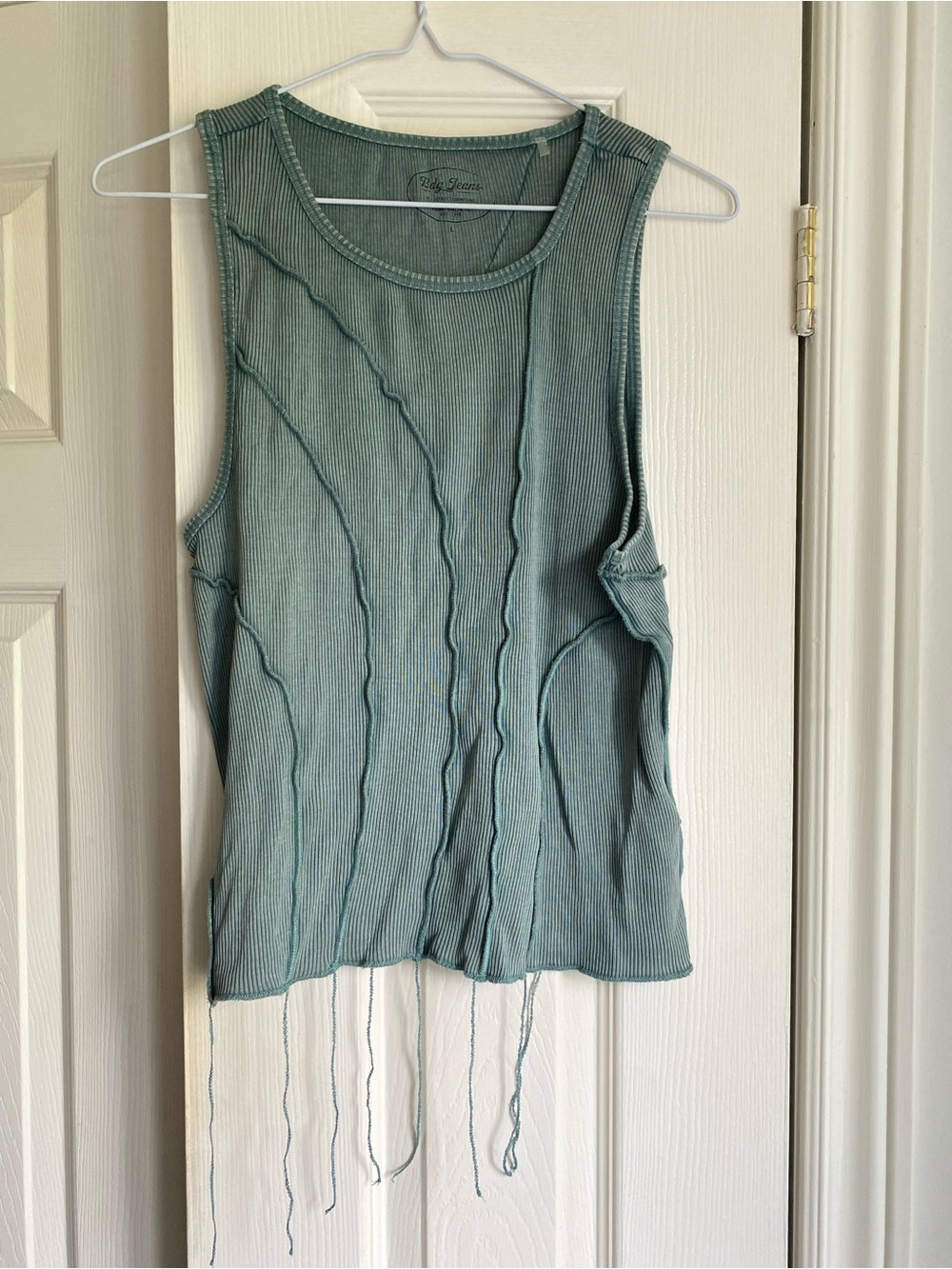 BDG Sage Green Ribbed Tank with Fringe-Edge Detailing NWOT Large